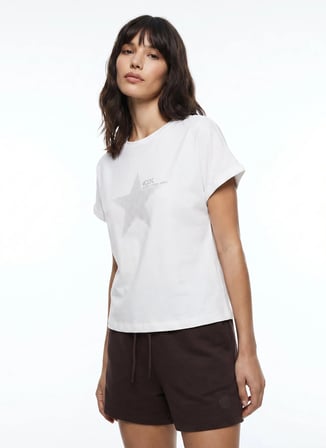 Discovery Expedition D6SL-TST3553 Beyaz Bisiklet Crop Baskılı Kadın T-Shirt