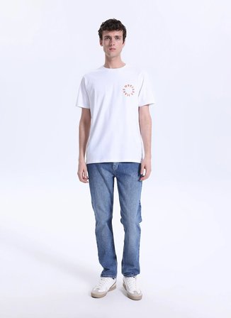 Mustang Bisiklet Yaka Baskılı Ekru Erkek T-Shirt M6SM-TST1589