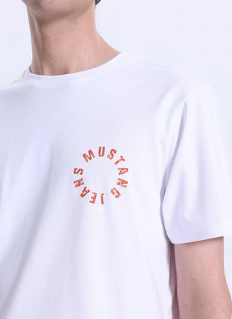 Mustang Bisiklet Yaka Baskılı Ekru Erkek T-Shirt M6SM-TST1589