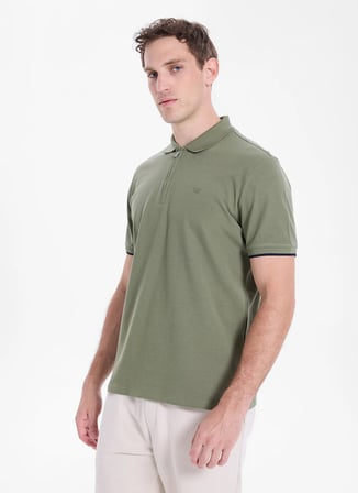 Mustang Koyu Haki Erkek Relaxed Baskılı Polo T-Shirt M5SM-TST1324