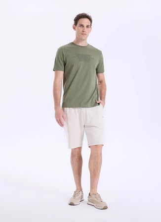 Mustang Koyu Haki Erkek Relaxed Baskılı T-Shirt M6SM-TST1571