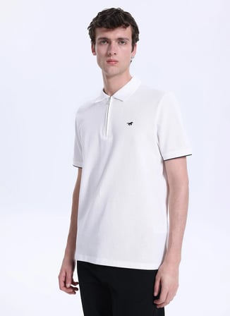 Mustang Düz Beyaz Erkek Polo T-Shirt M6SM-TST1583