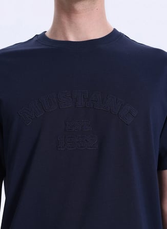 Mustang Bisiklet Yaka Baskılı Lacivert Erkek T-Shirt M6SM-TST1545