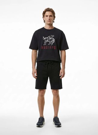 Mustang Siyah Erkek Relaxed Baskılı T-Shirt M6SM-TST1599