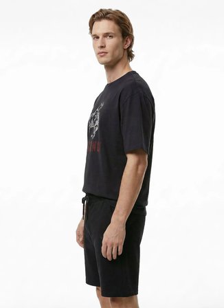 Mustang Siyah Erkek Relaxed Baskılı T-Shirt M6SM-TST1599