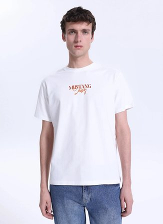 Mustang Bisiklet Yaka Baskılı Ekru Erkek T-Shirt M6SM-TST1573