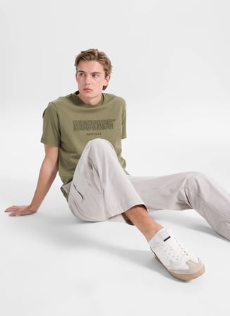 Mustang Koyu Haki Erkek Relaxed Baskılı T-Shirt M5SM-TST1288