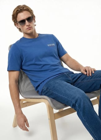 Mustang Mavi Bisiklet Yaka Erkek Relaxed Fit Baskılı T-Shirt M6SM-TST1578