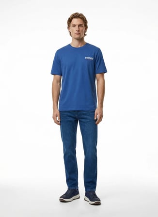 Mustang Mavi Bisiklet Yaka Erkek Relaxed Fit Baskılı T-Shirt M6SM-TST1578