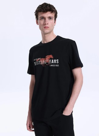 Mustang Bisiklet Yaka Baskılı Siyah Erkek T-Shirt M6SM-TST1605
