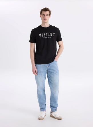 Mustang Bisiklet Yaka Baskılı Siyah Erkek T-Shirt M6SM-TST1606