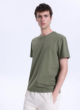 Mustang Bisiklet Yaka Düz Koyu Haki Erkek T-Shirt M4WM-TST-1987