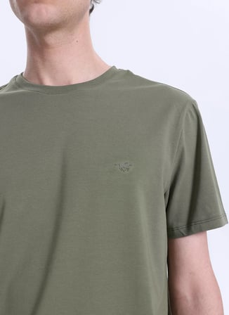 Mustang Bisiklet Yaka Düz Koyu Haki Erkek T-Shirt M4WM-TST-1987