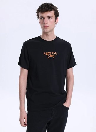 Mustang Bisiklet Yaka Baskılı Siyah Erkek T-Shirt M6SM-TST1573