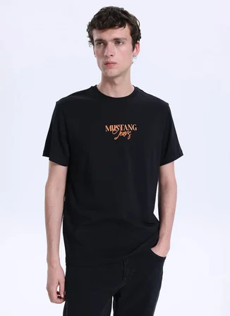 Mustang Bisiklet Yaka Baskılı Siyah Erkek T-Shirt M6SM-TST1573