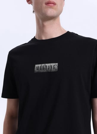 Mustang Bisiklet Yaka Baskılı Siyah Erkek T-Shirt M6SM-TST1598
