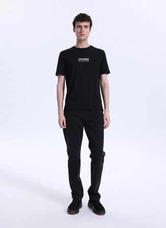 Mustang Bisiklet Yaka Baskılı Siyah Erkek T-Shirt M6SM-TST1598