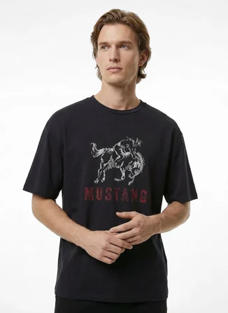 Mustang Siyah Erkek Relaxed Baskılı T-Shirt M6SM-TST1599