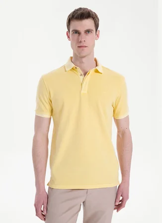Mustang Sarı Erkek Relaxed Yıkamalı Polo T-Shirt M6SM-TST1326