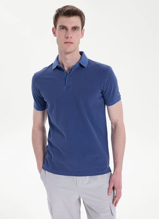 Mustang Lacivert Erkek Relaxed Yıkamalı Polo T-Shirt M6SM-TST1326