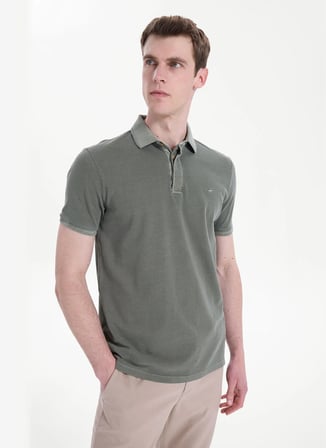 Mustang Koyu Haki Erkek Relaxed Yıkamalı Polo T-Shirt M6SM-TST1326