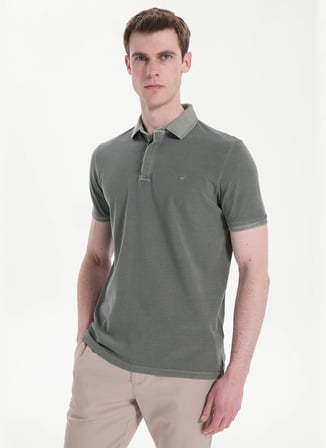Mustang Koyu Haki Erkek Relaxed Yıkamalı Polo T-Shirt M6SM-TST1326