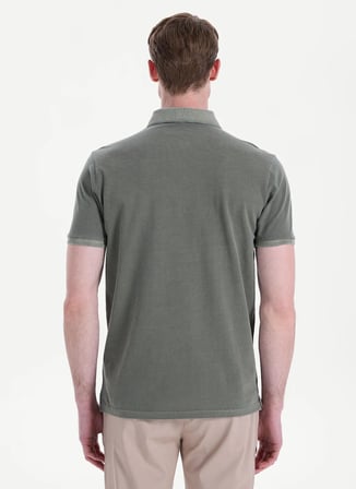 Mustang Koyu Haki Erkek Relaxed Yıkamalı Polo T-Shirt M6SM-TST1326