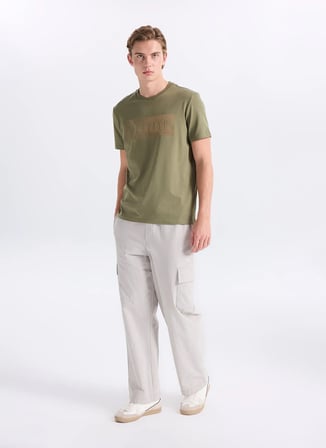 Mustang Koyu Haki Erkek Relaxed Baskılı T-Shirt M5SM-TST1287