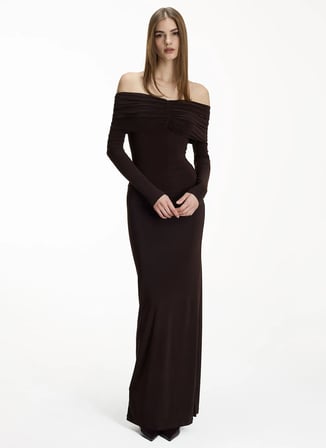 Heylea Straplez Yaka Düz Kahve Maksi Kadın Elbise Bonita Dress