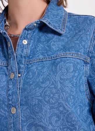 Mustang Normal Gömlek Yaka Yıkamalı Mavi Kadın Denim Gömlek M6SL-GML1128