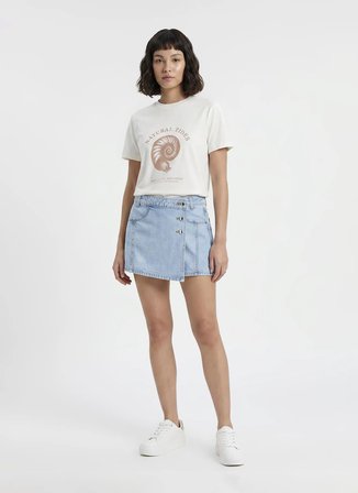 Limon Ekru Kadın Relaxed Baskılı T-Shirt L6SL-TST9066
