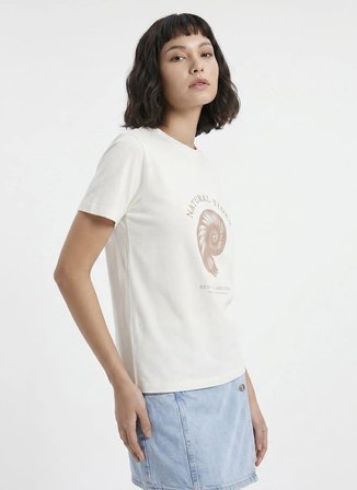 Limon Ekru Kadın Relaxed Baskılı T-Shirt L6SL-TST9066