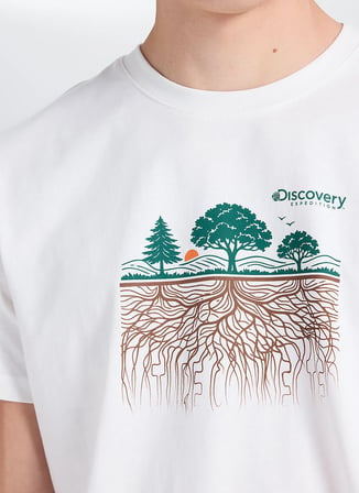 Discovery Expedition D6SU-TST3102 Beyaz Bisiklet Yaka Baskılı Erkek T-Shirt