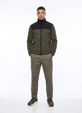 Discovery Expedition D6WM-SWT3746 Haki Dik Yaka Jakarlı Erkek Polar Sweatshırt