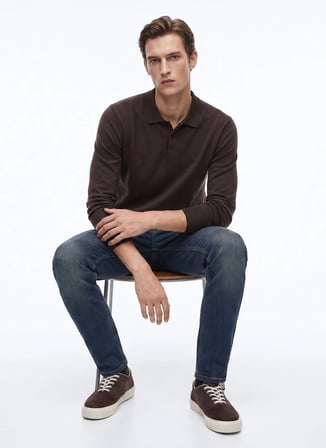 Fabrika Kahverengi Erkek Slim Fit Triko Polo Kazak F5WM-KZK 2553