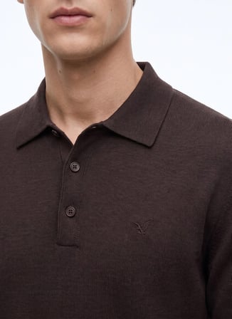 Fabrika Kahverengi Erkek Slim Fit Triko Polo Kazak F5WM-KZK 2553