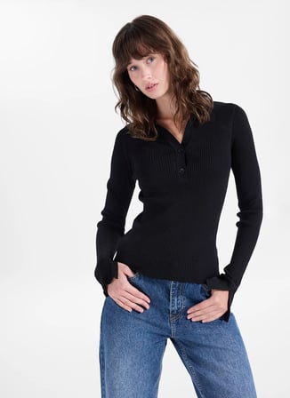 Fabrika Siyah Kadın Slim Fit Kazak F6WL-KZK0004
