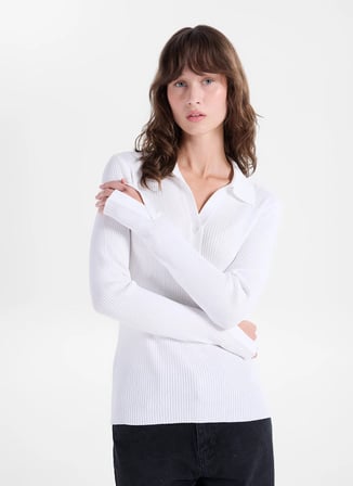Fabrika Beyaz Kadın Slim Fit Kazak F6WL-KZK0004