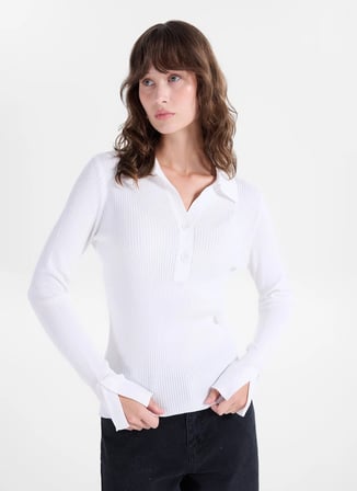 Fabrika Beyaz Kadın Slim Fit Kazak F6WL-KZK0004