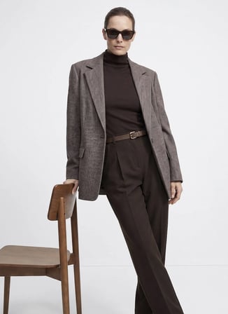Fabrika Kahverengi Kadın Oversize Balıksırtı Blazer F6WL-CKT0058