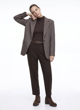 Fabrika Kahverengi Kadın Oversize Balıksırtı Blazer F6WL-CKT0058