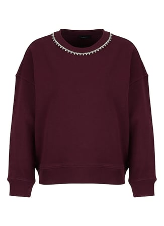 Fabrika Bordo Kadın Bisiklet Yaka Oversize Taşlı Sweatshirt F5WL-SWT0036