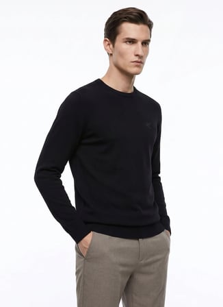 Fabrika Ekru Erkek Bisiklet Yaka Slim Fit Kazak F5WM-KZK 2883