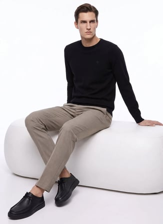 Fabrika Ekru Erkek Bisiklet Yaka Slim Fit Kazak F5WM-KZK 2883