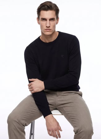 Fabrika Ekru Erkek Bisiklet Yaka Slim Fit Kazak F5WM-KZK 2883