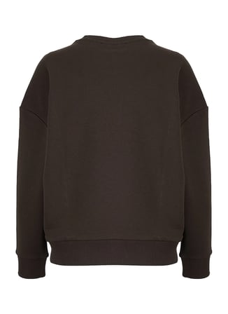 Fabrika Kahverengi Kadın Bisiklet Yaka Oversize Taşlı Sweatshirt F5WL-SWT0038