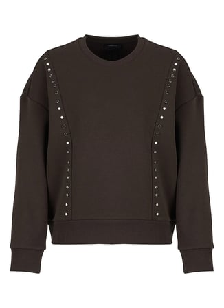 Fabrika Kahverengi Kadın Bisiklet Yaka Oversize Taşlı Sweatshirt F5WL-SWT0038