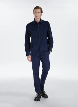 Fabrika Lacivert Erkek Gömlek Yaka Slim Fit Fitilli Gömlek F5WM-GML 2378 N