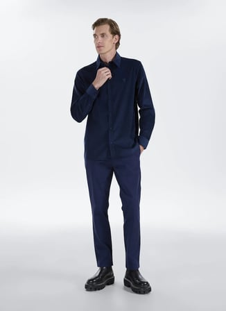Fabrika Lacivert Erkek Gömlek Yaka Slim Fit Fitilli Gömlek F5WM-GML 2378 N