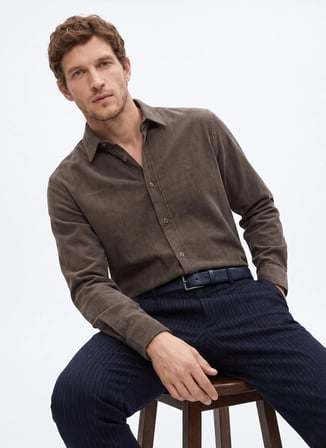 Fabrika Bej Erkek Slim Fit Fitilli Gömlek F5WM-GML 2378 N